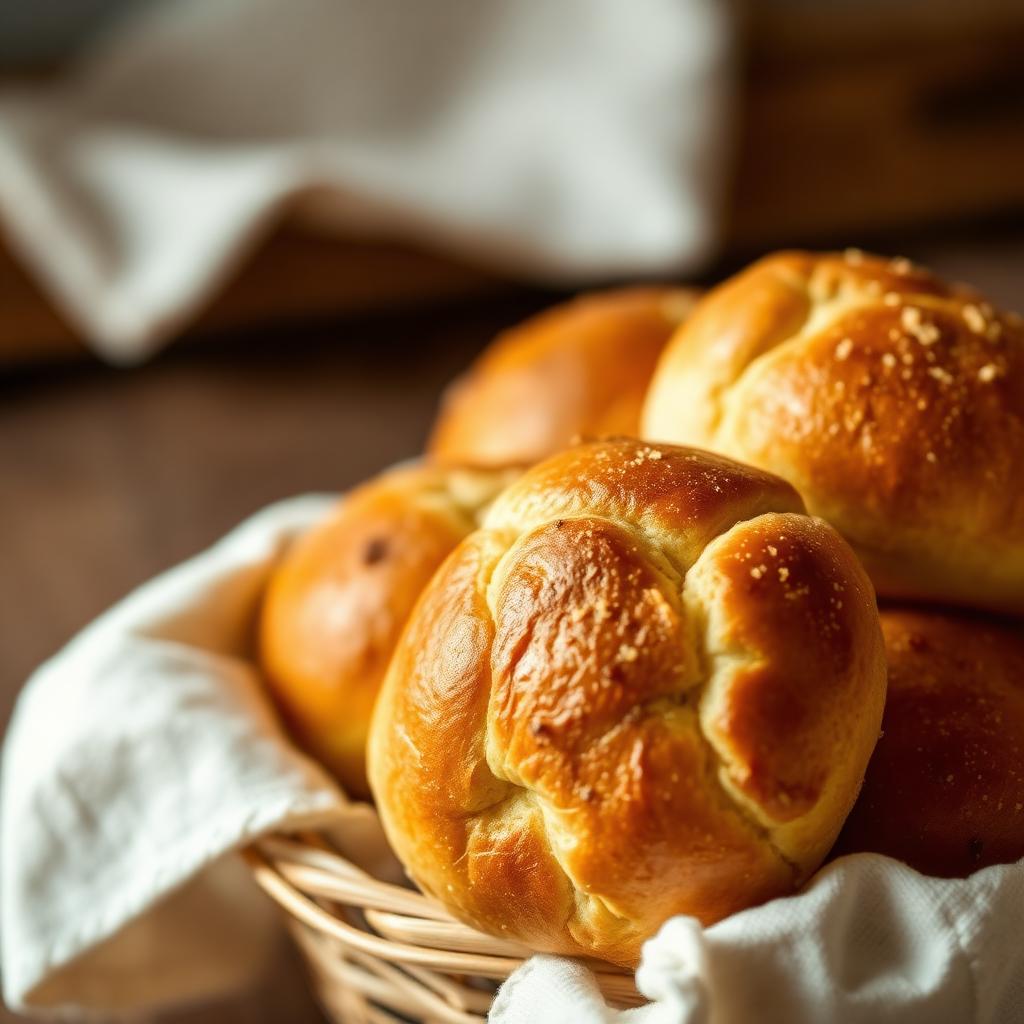 Freshly baked Jamaican coco bread rolls in a basket