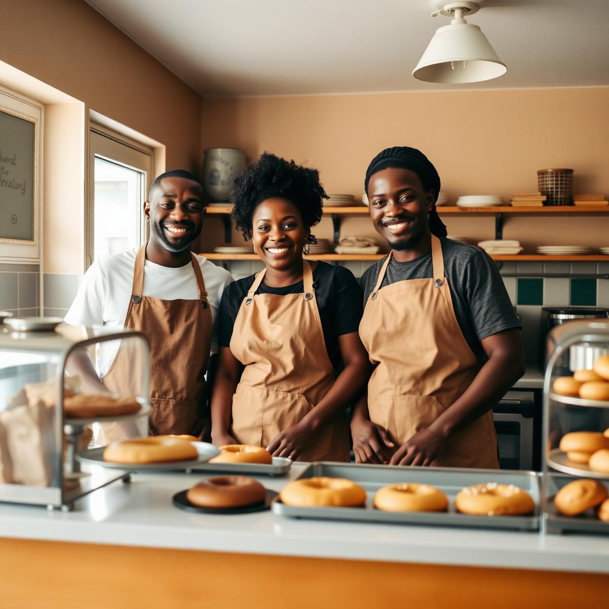 The White family standing together behind the bakery counter