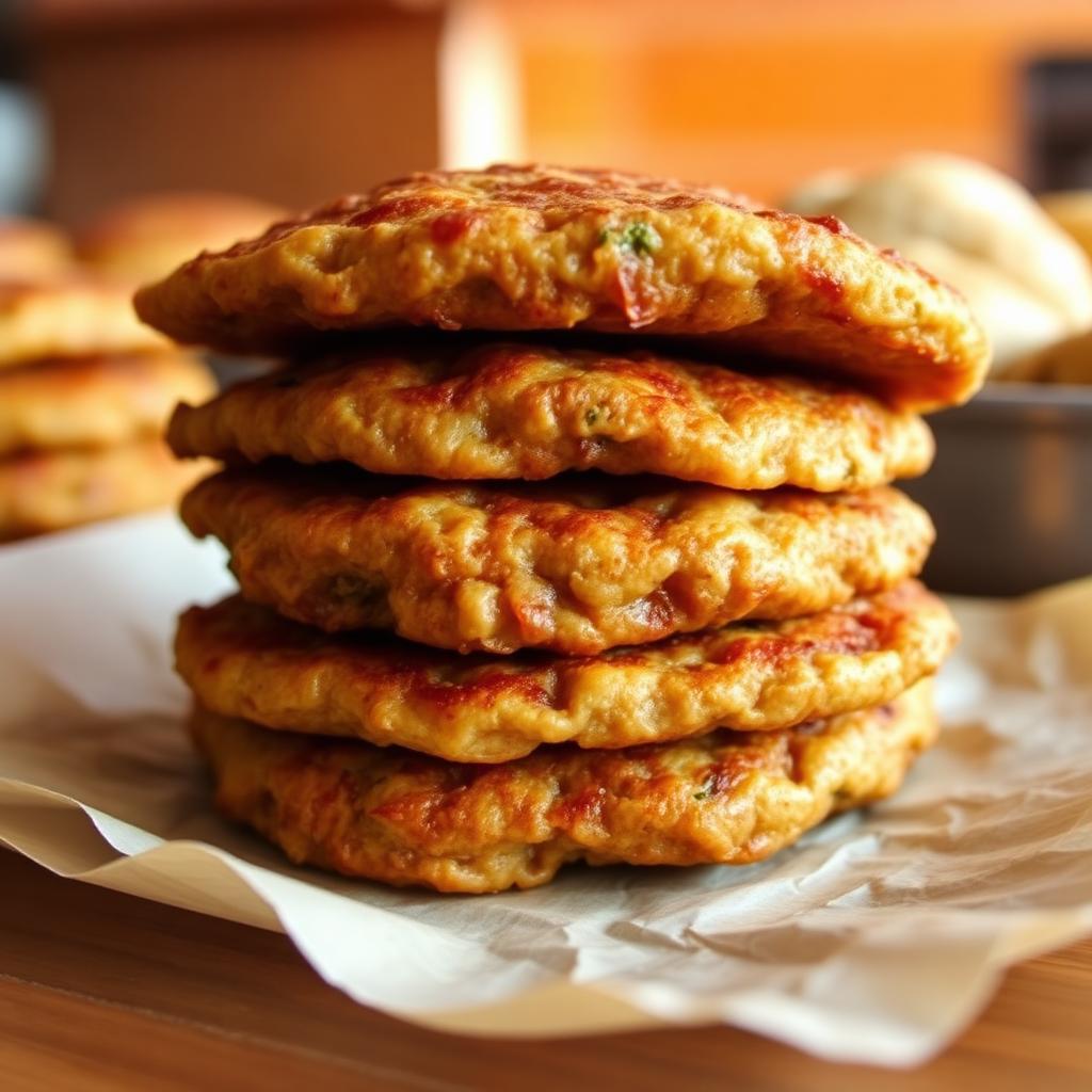 Golden Jamaican patties stacked on parchment paper